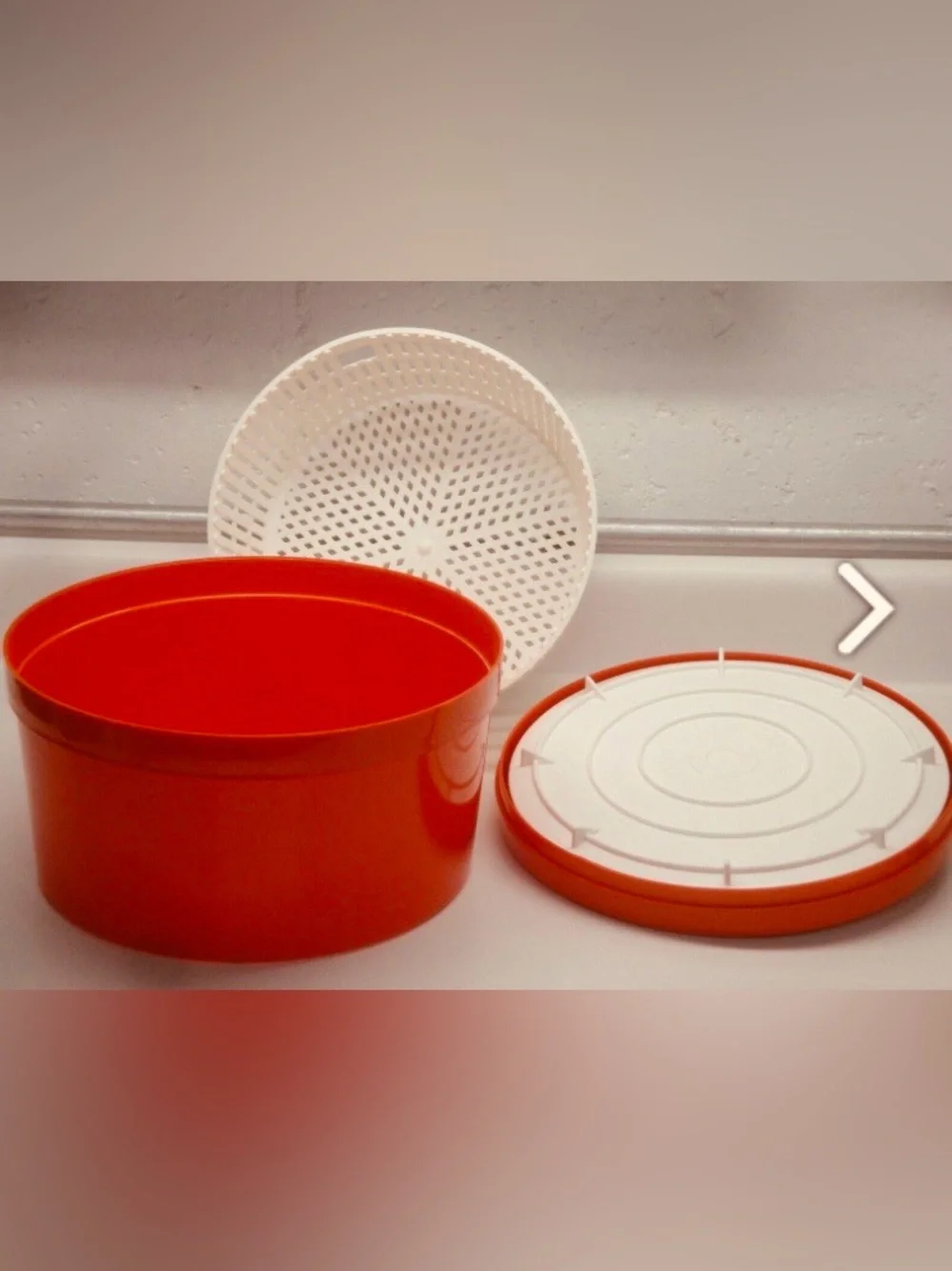 Retro Vintage Per Alimenti Italian Salad Spinner Red and White WORKS